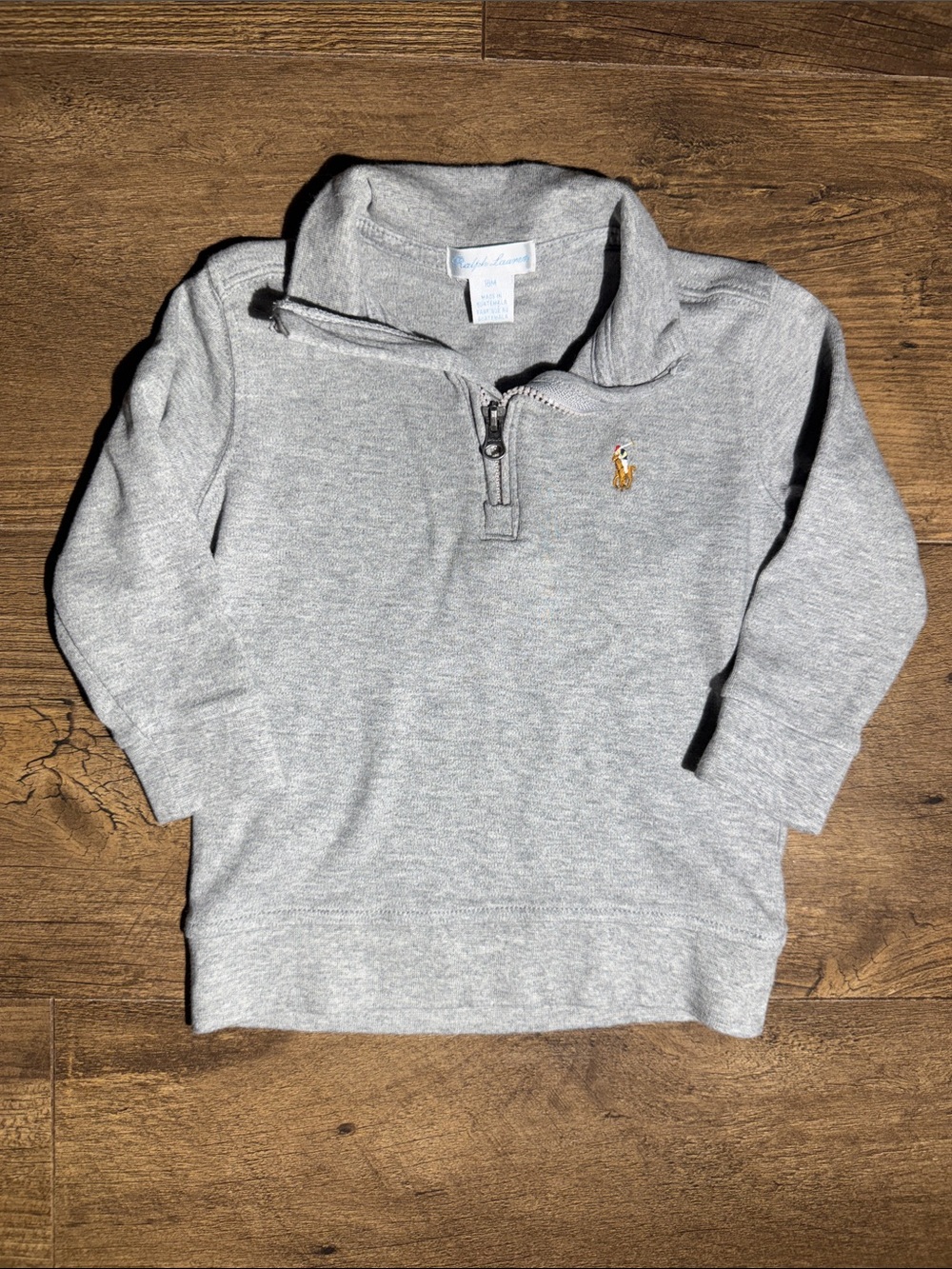 Ralph Lauren Boys Gray 1/4 Zip Pullover Polo Sweatshirt - Size 18M